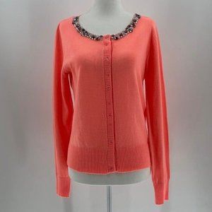 Cherokee Women's Orange Cardigan Sweater Beaded Collar Long Sleeve Size XS